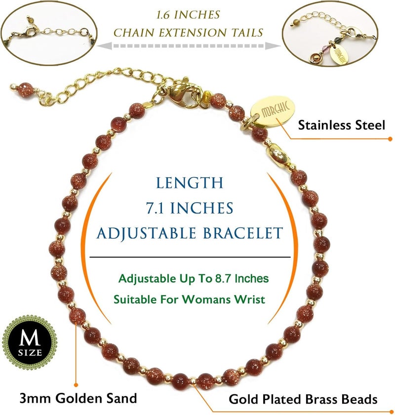 Morchic 3mm Tiny Beads Natural Gemstone Bracelet for Women, Adjustable 7.1" Energy Gem Charm Jewelry, Dainty Handmade Birthday Gift - Image 2